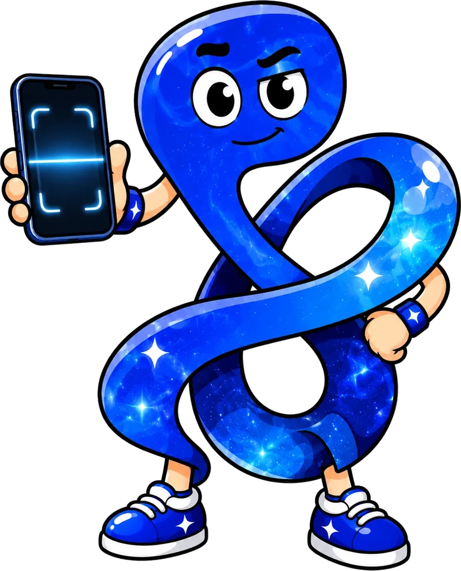 Loop, the blue PepLoop mascot, holding up a phone mid-scan.
