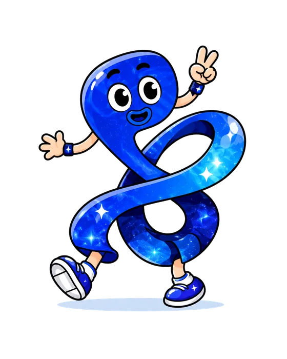 Loop, the blue infinity-shaped guide mascot.